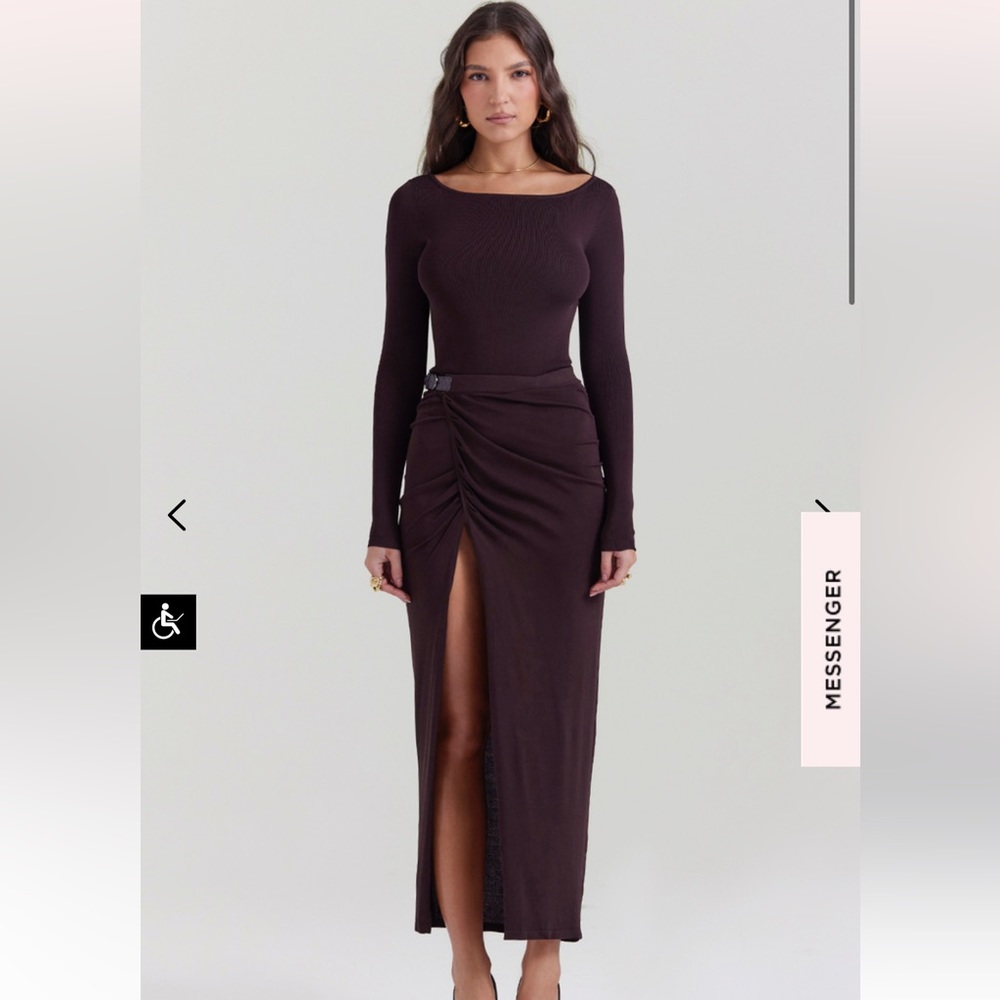 House of CB Deep Brown Top and Ruched Maxi Skirt with Front Slit
